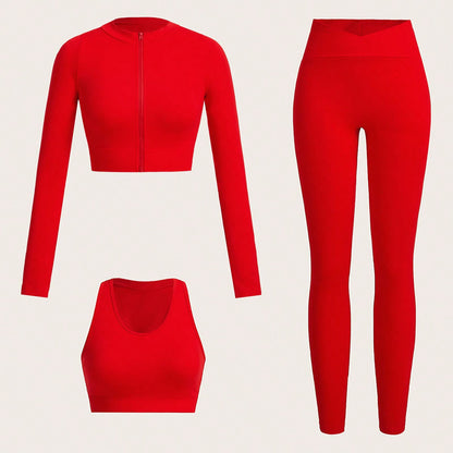 New Yoga Suit, High-end Summer Tight Three-piece Sports Fitness Suit, Women's Suit, Vest, Long-sleeved Trousers.