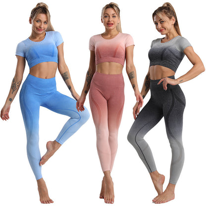 Sports Fitness Clothes Yoga Clothes Set Women's Two-piece Sportswear Tight Gradual Change Professional Yoga Clothes Set