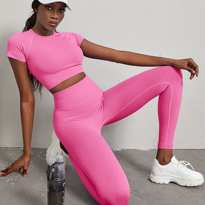 Fitness Yoga Suit Women's Summer European and American High-end New Double-sided Abrasive Nude Breathable Sports Suit