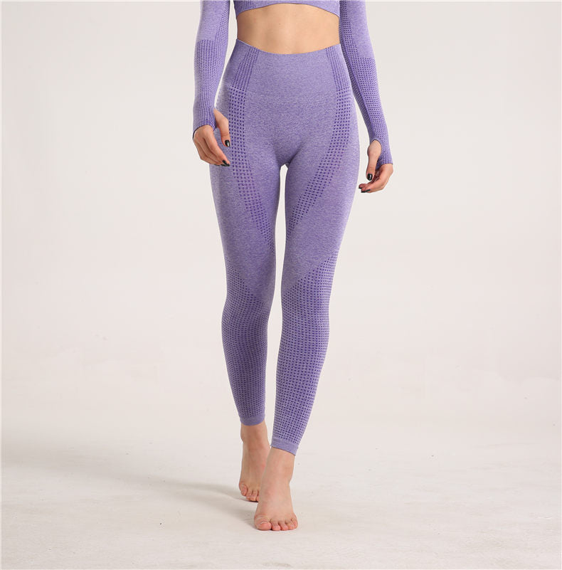 Explosive Yoga Suit Seamless High-waisted Running Hip Pants Suit Quick-drying Long-sleeved Sportswear Women's Suit