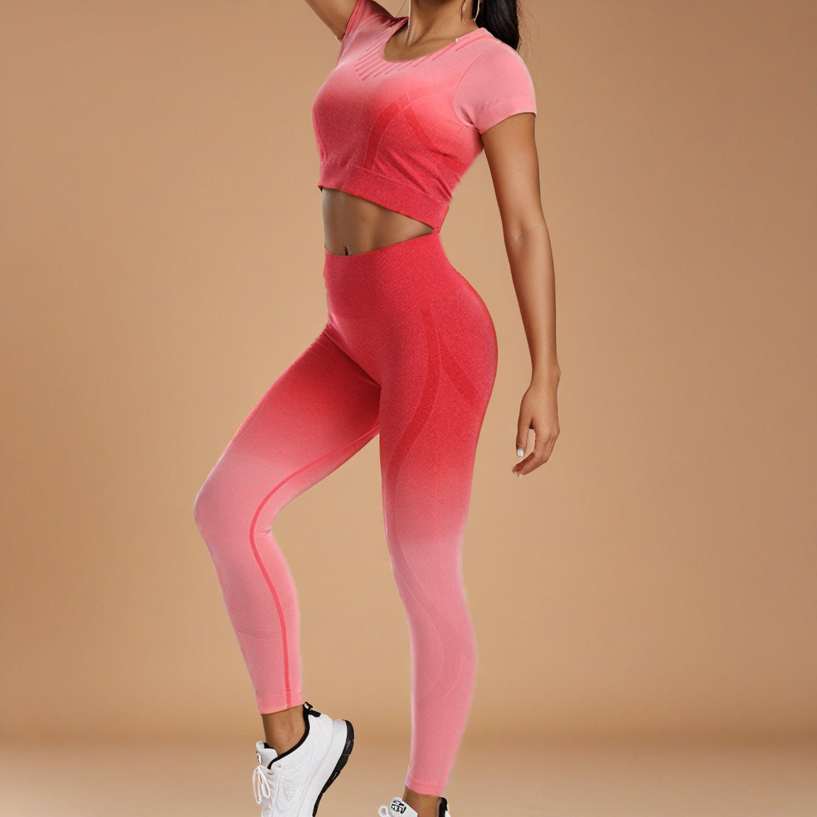 Gradient Seamless Hanging Dyeing Yoga Suit Set Tight Sports Vest Knitted Fitness Wear for Women