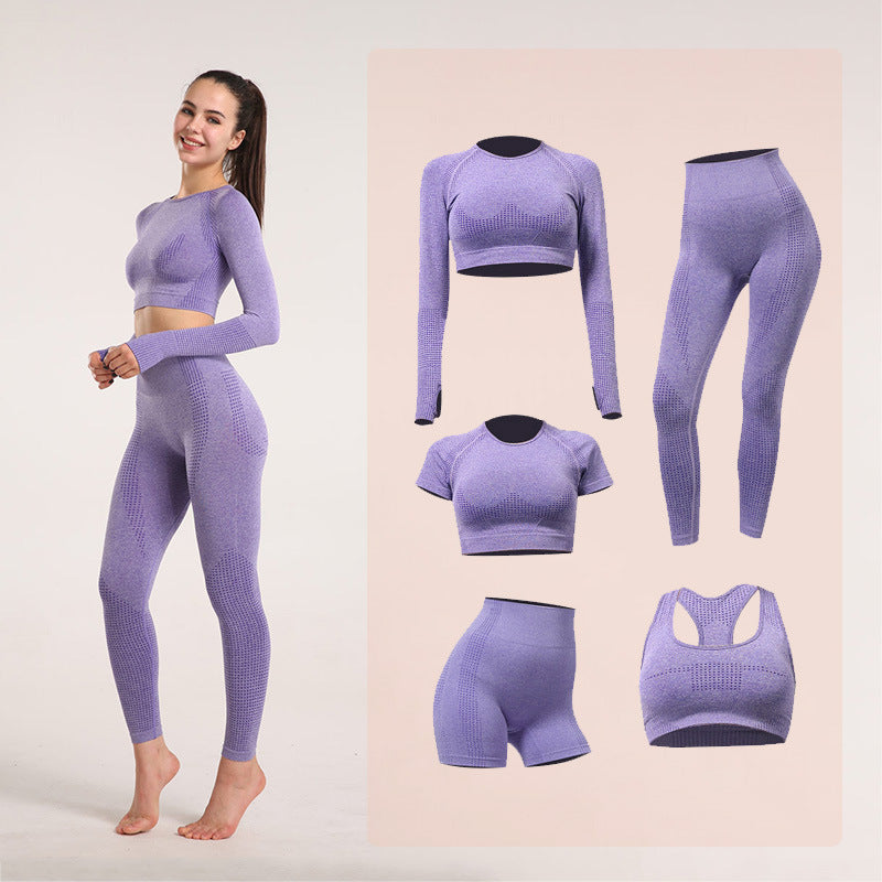 Explosive Yoga Suit Seamless High-waisted Running Hip Pants Suit Quick-drying Long-sleeved Sportswear Women's Suit