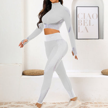 Popular Yoga Suit Set Long Sleeves Trousers Tight Nude Yoga Suit
