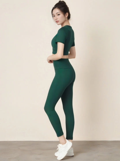 Fitness Yoga Suit Set, High-end Summer, Tight Yoga Suit, Two-piece Set, Trousers, Short-sleeved Pilates Fitness Suit