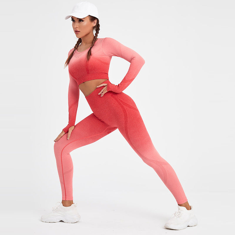 Professional Yoga Long-sleeved Top Spring and Autumn Sports Running Gradual Change Tight Running Fitness Top Sports Long Sleeves