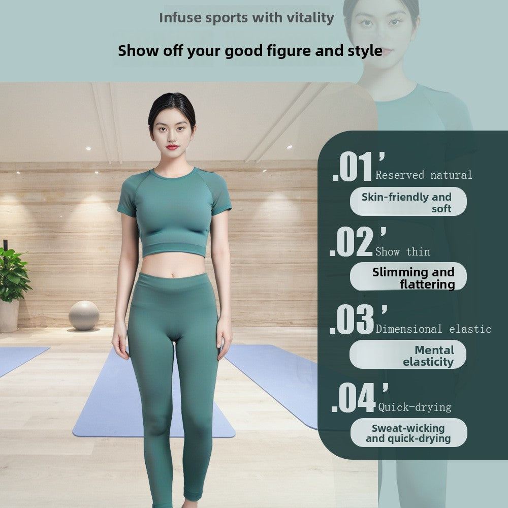 Fitness Yoga Suit Set, High-end Summer, Tight Yoga Suit, Two-piece Set, Trousers, Short-sleeved Pilates Fitness Suit