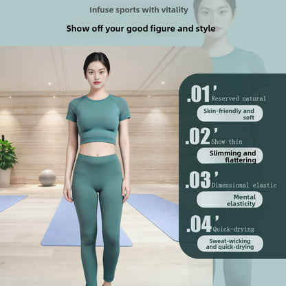 Fitness Yoga Suit Set, High-end Summer, Tight Yoga Suit, Two-piece Set, Trousers, Short-sleeved Pilates Fitness Suit