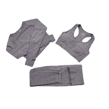 2025 European and American Seamless Knitted Sports Yoga Suit Set Women's Quick-drying Long Sleeve Tight Dot Three-piece Set