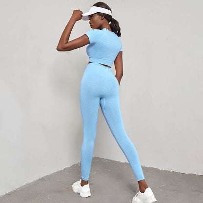 Fitness Yoga Suit Women's Summer European and American High-end New Double-sided Abrasive Nude Breathable Sports Suit