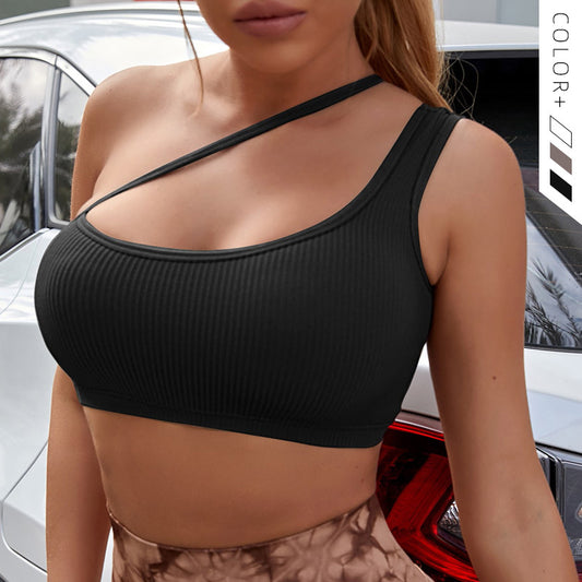 European and American New Products Slanted Shoulder Strap Sports Underwear Women's Shock-proof Gathering Sports Vest Sexy One-piece Yoga Bra