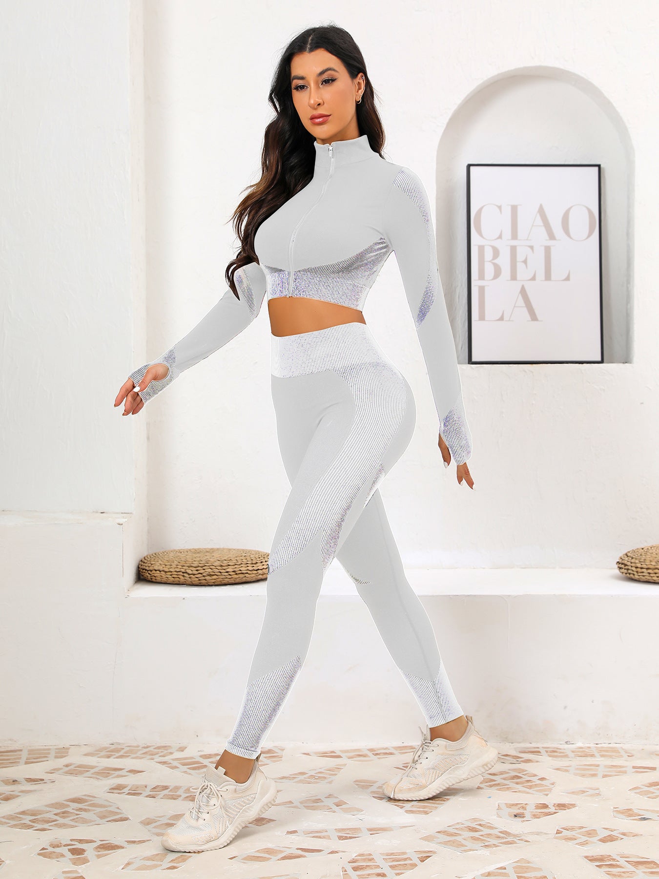 Popular Yoga Suit Set Long Sleeves Trousers Tight Nude Yoga Suit