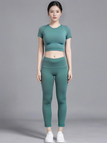 Fitness Yoga Suit Set, High-end Summer, Tight Yoga Suit, Two-piece Set, Trousers, Short-sleeved Pilates Fitness Suit