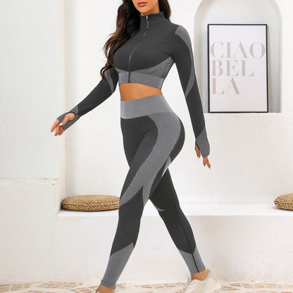 Popular Yoga Suit Set Long Sleeves Trousers Tight Nude Yoga Suit