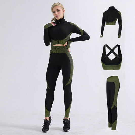 Yoga Suit Summer Popular Three-piece Set Tight Fashion European and American Back Yoga Suit Vest Beautiful Back Sports Suit
