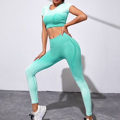 European and American Hanging and Dyeing Seamless Gradual Change Yoga Suit High-end Women's Tight Line Sports Suit Fitness Suit