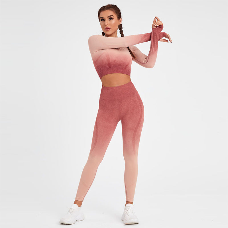 Professional Yoga Long-sleeved Top Spring and Autumn Sports Running Gradual Change Tight Running Fitness Top Sports Long Sleeves