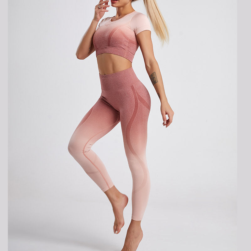 European and American Hanging and Dyeing Seamless Gradual Change Yoga Suit High-end Women's Tight Line Sports Suit Fitness Suit