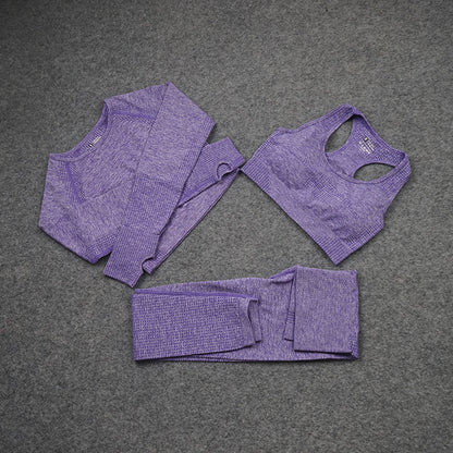 European and American Sexy Seamless Knitted Sports Yoga Outfit Set - Women's Quick-dry Compression High-end Fitness Apparel Set