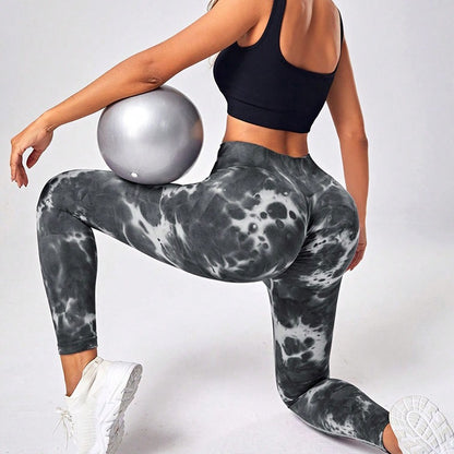 Black Yoga Pants Sports High Quality Shark Pants Dark Pattern Fitness Pants Women's No Embarrassment Line Peach Buttocks Quick Drying