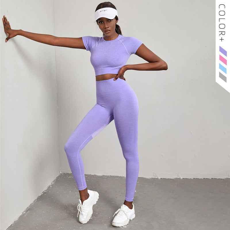 Popular European and American Hot-selling Seamless Sports Yoga Suit Women's Quick-drying Fitness Suit High Waist Hip Yoga Pants Suit
