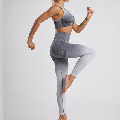 European and American Cross-border E-commerce Explosive Seamless Yoga Sports Vest Set Fitness Buttock Lift Gradient Gradient Yoga Set