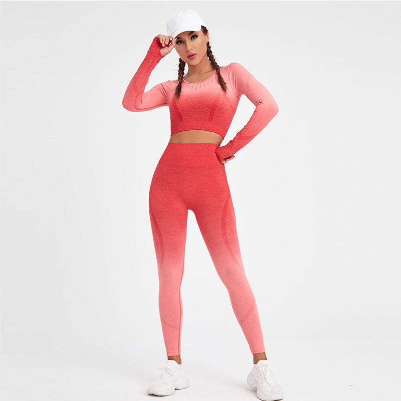 European and American Gradient Yoga Clothes, Tops, Long Sleeves, Women's Tight Quick Drying, Running Fitness Clothes, High-end Explosive Sportswear