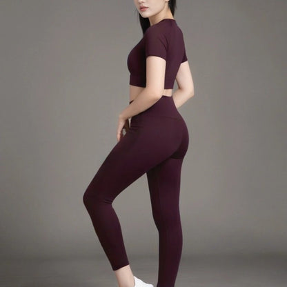 Fitness Yoga Suit Set, High-end Summer, Tight Yoga Suit, Two-piece Set, Trousers, Short-sleeved Pilates Fitness Suit